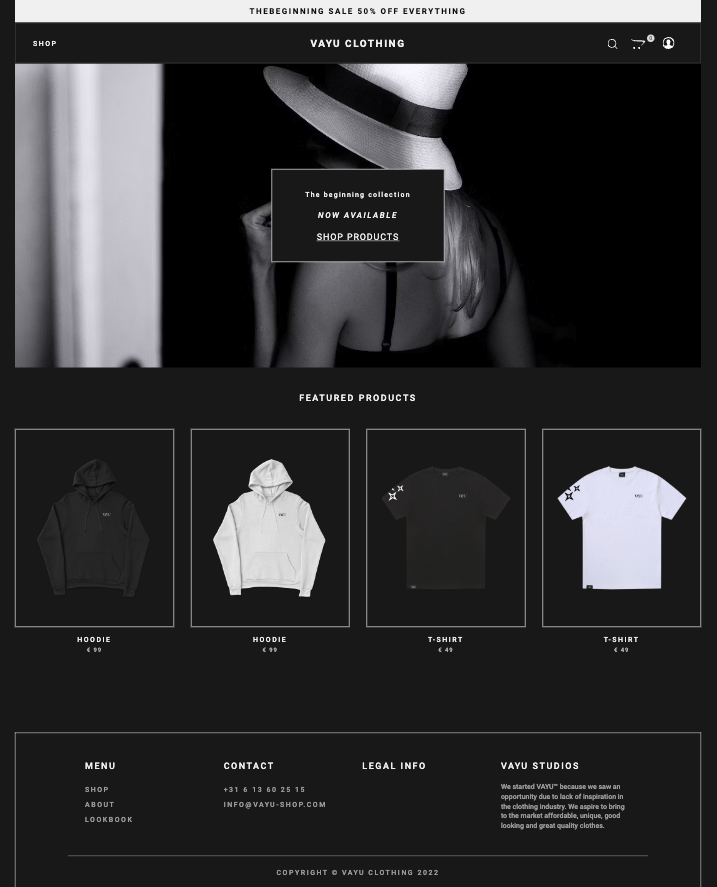 Website gemaakt voor kledingmerk Vayu